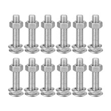M6x30mm Square Neck Carriage Bolts with Nuts & Washers, 12Set 304 Stainless Steel Round Head Square Neck Coach Bolt Screws, Silver Tone