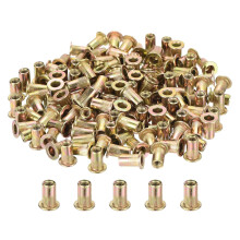 200Pcs Rivet Nut Flat Head, M4 Carbon Steel Threaded Insert Nuts Knurled Body