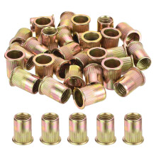100Pcs Rivet Nuts Flat Head, M12-1.75 Carbon Steel Threaded Insert Nuts Knurled Body Zinc Plated Finish