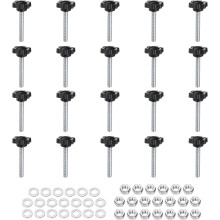 20pcs Star Clamping Knobs with Nuts Washers, M6 x 40mm Metric Zinc Plated Carbon Steel Male Thread 25mm 6-Star Plastic Head, Threaded Stud Hand Knobs