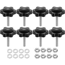 8pcs Star Clamping Knobs with Nuts Washers, M5 x 25mm Metric 304 Stainless Steel Male Thread 32mm 6-Star Plastic Head, Threaded Stud Hand Knobs Handle