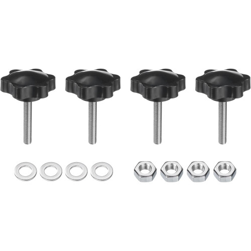 4pcs Star Clamping Knobs with Nuts Washers, M6 x 35mm Metric 304 Stainless Steel Male Thread 38mm 6-Star Plastic Head, Threaded Stud Hand Knobs Handle
