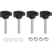 4pcs Star Clamping Knobs with Nuts Washers, M8 x 60mm Metric Zinc Plated Carbon Steel Male Thread 39mm 5-Star Plastic Head, Threaded Stud Hand Knobs H
