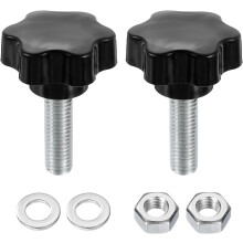 2pcs Star Clamping Knobs with Nuts Washers, M12 x 40mm Metric Zinc Plated Carbon Steel Male Thread 48mm 6-Star Plastic Head, Threaded Stud Hand Knobs