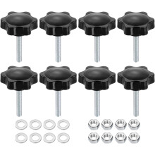8pcs Star Clamping Knobs with Nuts Washers, M6 x 35mm Metric Zinc Plated Carbon Steel Male Thread 38mm 6-Star Plastic Head, Threaded Stud Hand Knobs H