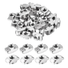 50Pcs M8 T Nuts Sliding T Slot Nut Fastener Carbon Steel Nickel Plated Half Round Roll in Sliding Aluminum Profile Accessories 4545 Series