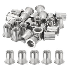 50Pcs Rivet Nuts Flat Head, 3/8 Stainless Steel 304 Threaded Insert Nuts Knurled Body