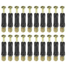 30Pcs 35mm Furniture Connecting Fittings, Thread Bolts Dowels Screws, Metal Dowel Fitting Fasteners for Cabinet Drawer and Wardrobe Furniture, Black