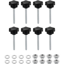 8pcs Star Clamping Knobs with Nuts Washers, M5 x 45mm Metric Zinc Plated Carbon Steel Male Thread 25mm 5-Star Plastic Head, Threaded Stud Hand Knobs H