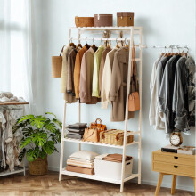 Wooden Clothes Rack Open Wardrobe With Shoe Storage White
