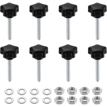 8pcs Star Clamping Knobs with Nuts Washers, M5 x 35mm Metric Zinc Plated Carbon Steel Male Thread 25mm 5-Star Plastic Head, Threaded Stud Hand Knobs H