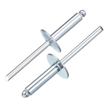 50Pcs 3/16" x3/4" Aluminum Blind Rivets, Aluminum Grip and Steel Mandrel, Large Flange Fastener Rivets for Metal, Furniture, Automotive, Silver