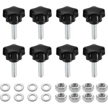 8pcs Star Clamping Knobs with Nuts Washers, M6 x 20mm Metric Zinc Plated Carbon Steel Male Thread 25mm 5-Star Plastic Head, Threaded Stud Hand Knobs H
