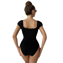 Womens Short Sleeve Zipper Solid Color One Piece Swimsuit Green S
