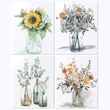 Obraz Kwiaty Zestaw 4 Malowanie po Numerach DIY Estetyczne 40x50 cm