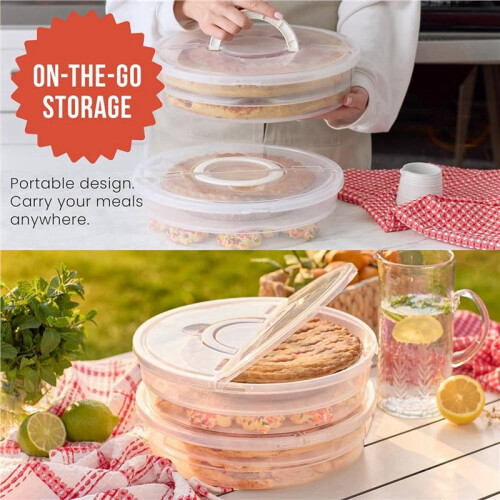 12-Inch Pie Carrier with Lid and Divider, 4-Pack Reusable Pizza Storage Container, Expandable Pie Carrier with Handle 2