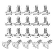 20Pcs T Slot Drop-in Bolt, M8 x 16mm T-Slot Bolts 304 Stainless Steel T Shape Stud Sliding Screw Hammer Head T-Bolt for Standard 4545 Series Aluminum