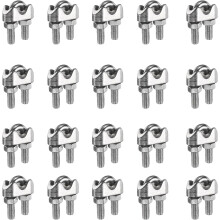 20 Pcs M5 Stainless Steel Wire Rope Clip Clamps, 3/16" Wire Rope U-Bolt Cable Clamps Saddle Fastener for Wire Rope Rigging Tent Rope Guardrail System