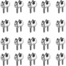 20 Pcs M2 Stainless Steel Wire Rope Clip Clamps, 1/16" Wire Rope U-Bolt Cable Clamps Saddle Fastener for Wire Rope Rigging Tent Rope Guardrail System