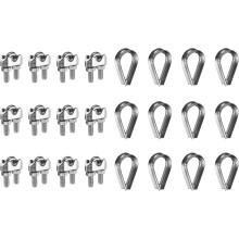 12 Pcs M5 Stainless Steel Wire Rope Clip Clamps and Thimble Set, 3/16" Wire Rope U-Bolt Cable Clamps Saddle Fastener for Wire Rope Rigging Tent Rope G
