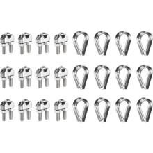 12 Pcs M6 Stainless Steel Wire Rope Clip Clamps and Thimble Set, 1/4" Wire Rope U-Bolt Cable Clamps Saddle Fastener for Wire Rope Rigging Tent Rope Gu