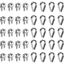 20 Pcs M5 Stainless Steel Wire Rope Clip Clamps and Thimble Set, 3/16" Wire Rope U-Bolt Cable Clamps Saddle Fastener for Wire Rope Rigging Tent Rope G