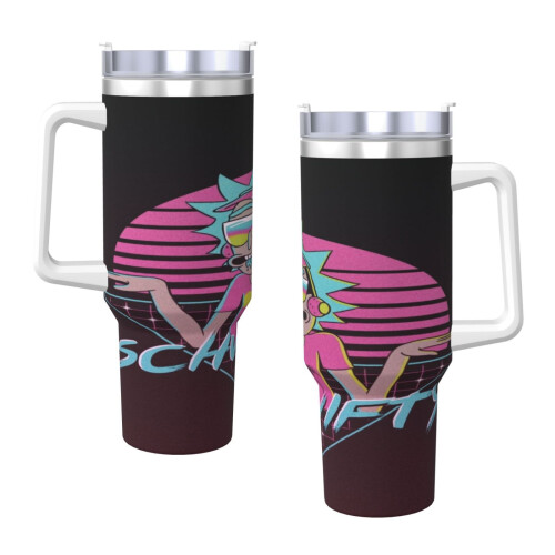 Ποτήρι Rick And Morty 40oz με λαβή και καλαμάκι - Ποτήρι ταξιδιού από ανοξείδωτο ατσάλι με 2