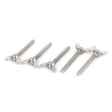 M6 x 45mm 1mm Pitch 304 Stainless Steel Butterfly Screw Wing Bolt Silver Tone 5pcs