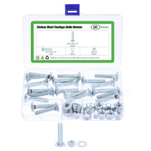 20 Set Carriage Bolts and Nuts Kit, 5/16"-18x1-1/2 Carbon Steel Round Head Square Neck Carriage Bolts Screws and Hex Nuts and Flat Washers - Bluish-Wh
