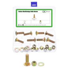 8 Set Carriage Bolts and Nuts Kit, 3/8"-16x1-1/4 Carbon Steel Round Head Square Neck Carriage Bolts Screws and Hex Nuts and Flat Washers - Multicolore