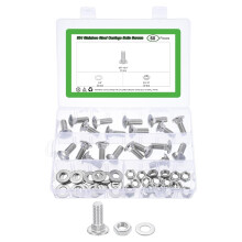20 Set Carriage Bolts and Nuts Kit, 3/8"-16x1 Stainless Steel 304 Round Head Square Neck Carriage Bolts Screws and Hex Nuts and Flat Washers - Silver