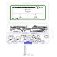 10 Set Carriage Bolts and Nuts Kit, 1/4"-20x1-3/4 Stainless Steel 304 Round Head Square Neck Carriage Bolts Screws and Hex Nuts and Flat Washers - Sil