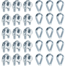 20 Pcs M6 Steel Wire Rope Clip Clamps and Thimble Set, 1/4" Wire Rope U-Bolt Cable Clamps Saddle Fastener for Wire Rope Rigging Tent Rope Guardrail Sy