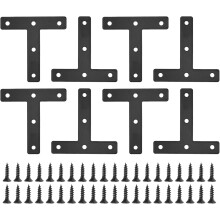 10Pcs T-Shaped Mending Plate, 3.15"x3.15" T-Shaped Corner Bracket Shelf Bracket Flat Mending Repair Plate for Wood Shelves Furniture (80x80mm, Black)