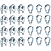 12 Pcs M6 Steel Wire Rope Clip Clamps and Thimble Set, 1/4" Wire Rope U-Bolt Cable Clamps Saddle Fastener for Wire Rope Rigging Tent Rope Guardrail Sy
