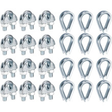 12 Pcs M5 Steel Wire Rope Clip Clamps and Thimble Set, 3/16" Wire Rope U-Bolt Cable Clamps Saddle Fastener for Wire Rope Rigging Tent Rope Guardrail S