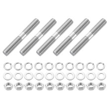 5pcs Double Ended Stud Screws, M8x55mm 304 Stainless Steel Dual Threaded Rod Bolts with Nuts and Flat & Lock Washers Double End Threaded Stud Screw Bo