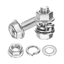 M8 x 20mm Flanged Hex Head Bolts, 10Pcs 304 Stainless Steel Flange Hexagon Screws with Nuts, Flat & Lock Washers, Fully Threaded, for Machinery Indust
