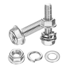 M8 x 35mm Flanged Hex Head Bolts, 10Pcs 304 Stainless Steel Flange Hexagon Screws with Nuts, Flat & Lock Washers, Fully Threaded, for Machinery Indust