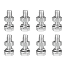 M6 x 20mm Hex Head Screws Bolts, Nuts, Flat & Lock Washers Kits, 304 Stainless Steel Fully Thread Hexagon Bolts 8 Sets