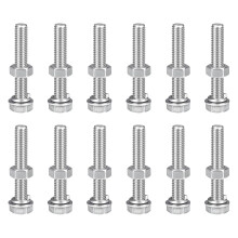 M8 x 50mm Hex Head Screws Bolts, Nuts, Flat & Lock Washers Kits, 304 Stainless Steel Fully Thread Hexagon Bolts 12 Sets