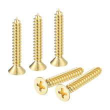 10Pcs Brass Wood Screws, M5 x 30mm Phillips Flat Head Self Tapping Screw Woodworking Screw for Door Hinges, Wooden Furniture, Home Appliances