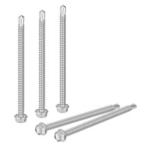 25Pcs #14 x 4 Self Drilling Screws, 410 Stainless Steel Self Tapping Screws for Metal, Hex Washer Head Sheet Metal