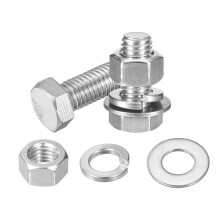 20Set Hex Head Screw Bolt, 1/2-13 x 1-1/4" 304 Stainless Steel Fully Threaded Screw Bolt with Nuts, Flat & Lock Washers, Silver