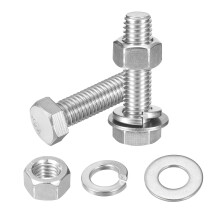 5Set Hex Head Screw Bolt, 1/2-13 x 2 304 Stainless Steel Fully Threaded Screw Bolt with Nuts, Flat & Lock Washers, Silver