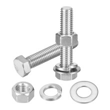 20Set Hex Head Screw Bolt, 1/2-13 x 2-1/2" 304 Stainless Steel Fully Threaded Screw Bolt with Nuts, Flat & Lock Washers, Silver
