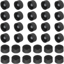 32 Pcs Phenolic Resin Cover, 18mm Poly Seal Screw Caps Plastic Replacement Bottle Caps Thread Plastic Lids for Chemicals Food Cosmetics Bottles, Black