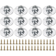12Pcs M10 T-Nuts, Zinc Plated Steel Brad Hole Tee Nut with Screws, 3-Hole Round Base Weld Nuts 8.2mm Height Through Hole Flange Insert Female Thread P