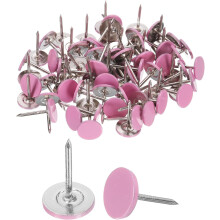 150Pcs Upholstery Tacks, 11mmx17mm Flat Head Thumb Tack Decorative Furniture Nails Push Pins for Furniture Sofa Headboards, Pink