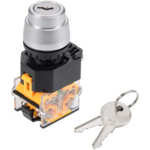 1 Pcs 22mm 2 Position Key Locking Push Button Switch with Keys Silver Tone NO/NC